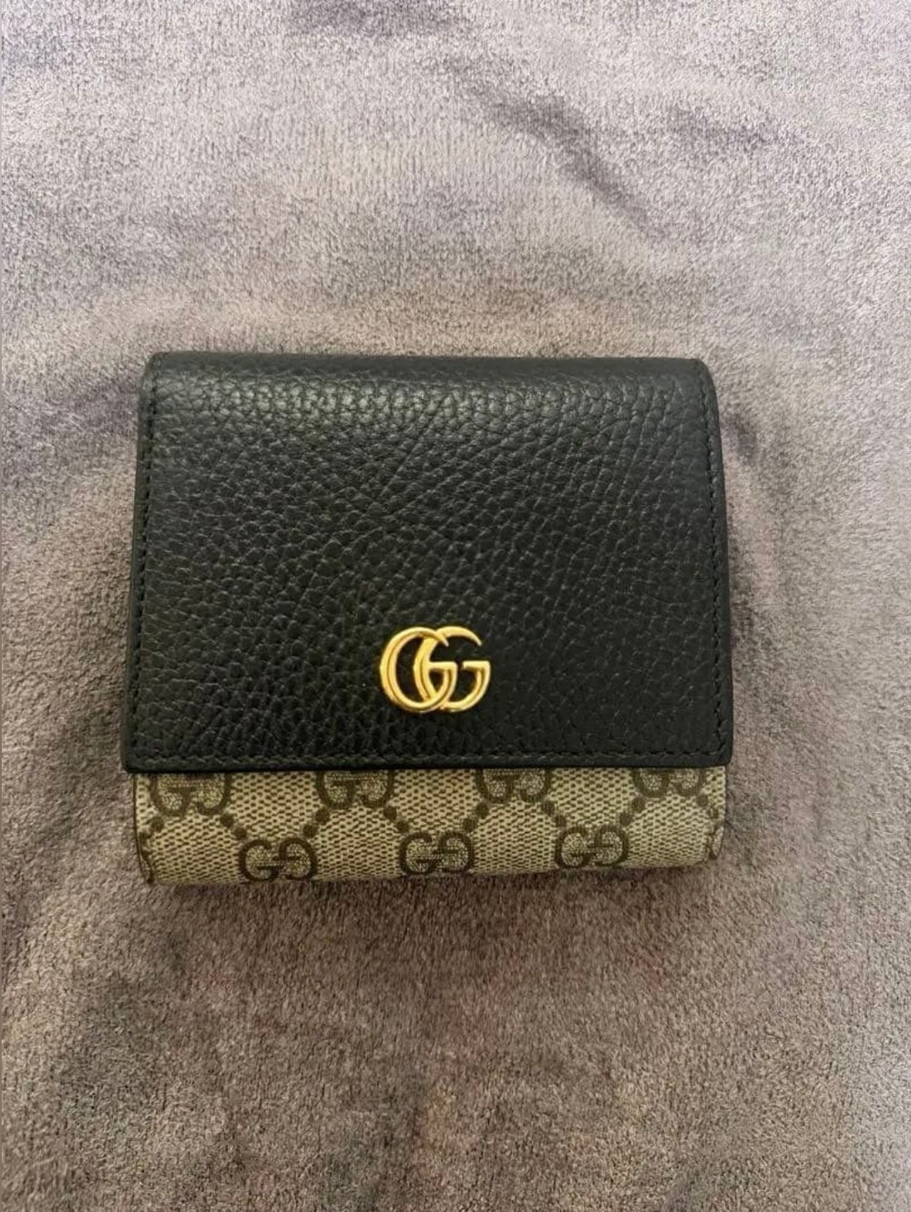 Gucci Black Leather & Brown GG Canvas Wallet with Gold Double G